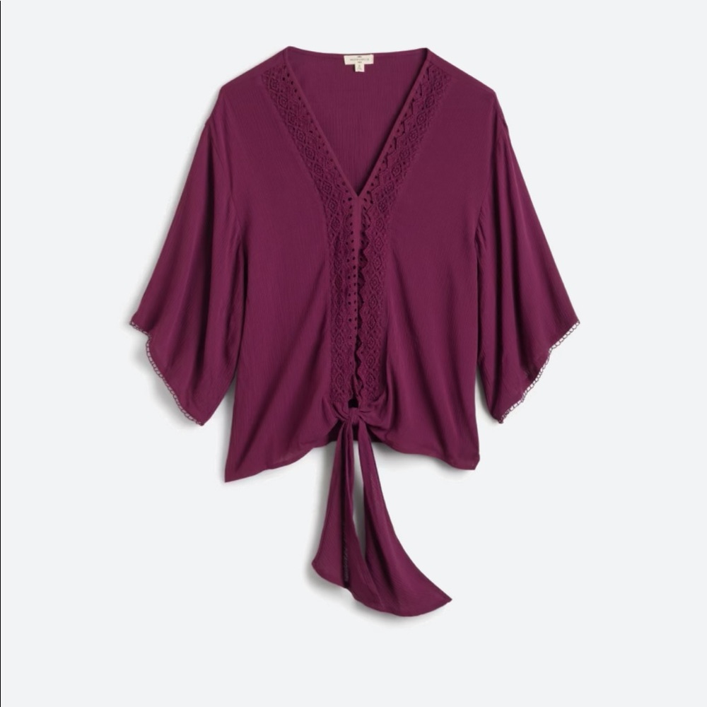 Minee Crochet Trim tie-front top